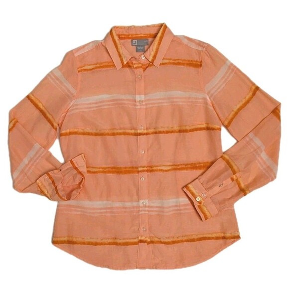 JCP Wmn Sz M Orange Silk Blend Button Up Preppy Coastal Ethereal Grandma - Picture 1 of 9